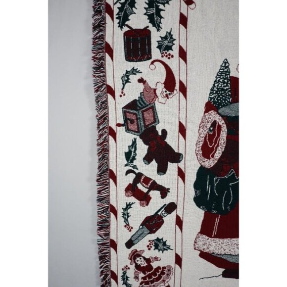 Vintage 1990 MWW Christmas Throw Tapestry Afghan Blanket Santa Holly - Picture 4 of 10